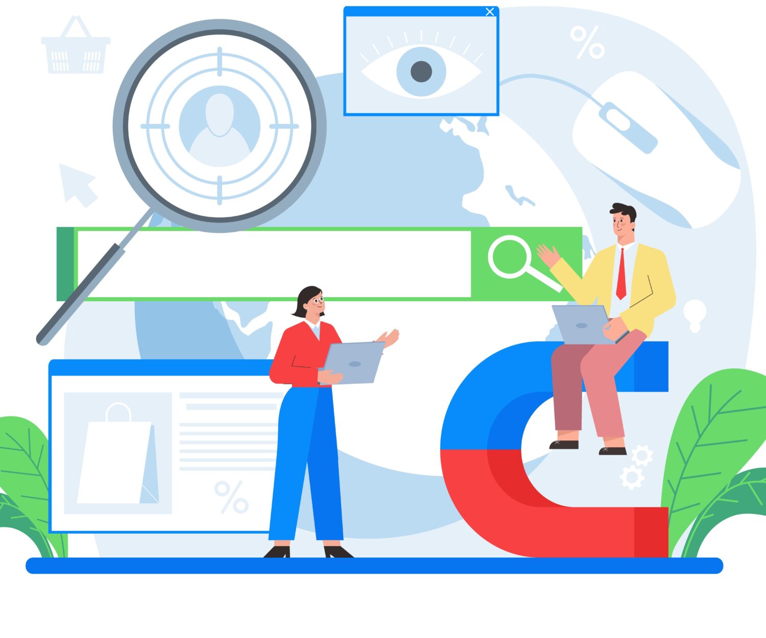 Contextual advertsing and targeting concept. Marketing campaign and social network advertising. Commercial advertisement and communication with customer idea. Isolated flat vector illustration